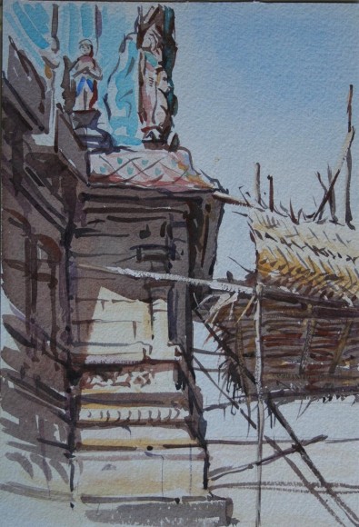 Scaffolding around Temple, India